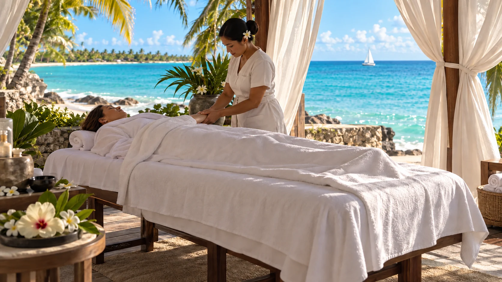 A relaxing beach massage by the Caribbean Sea