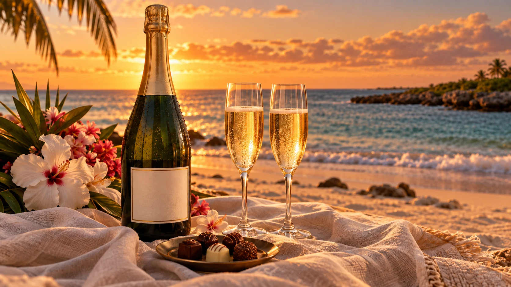 Prosecco, flowers and chocolates